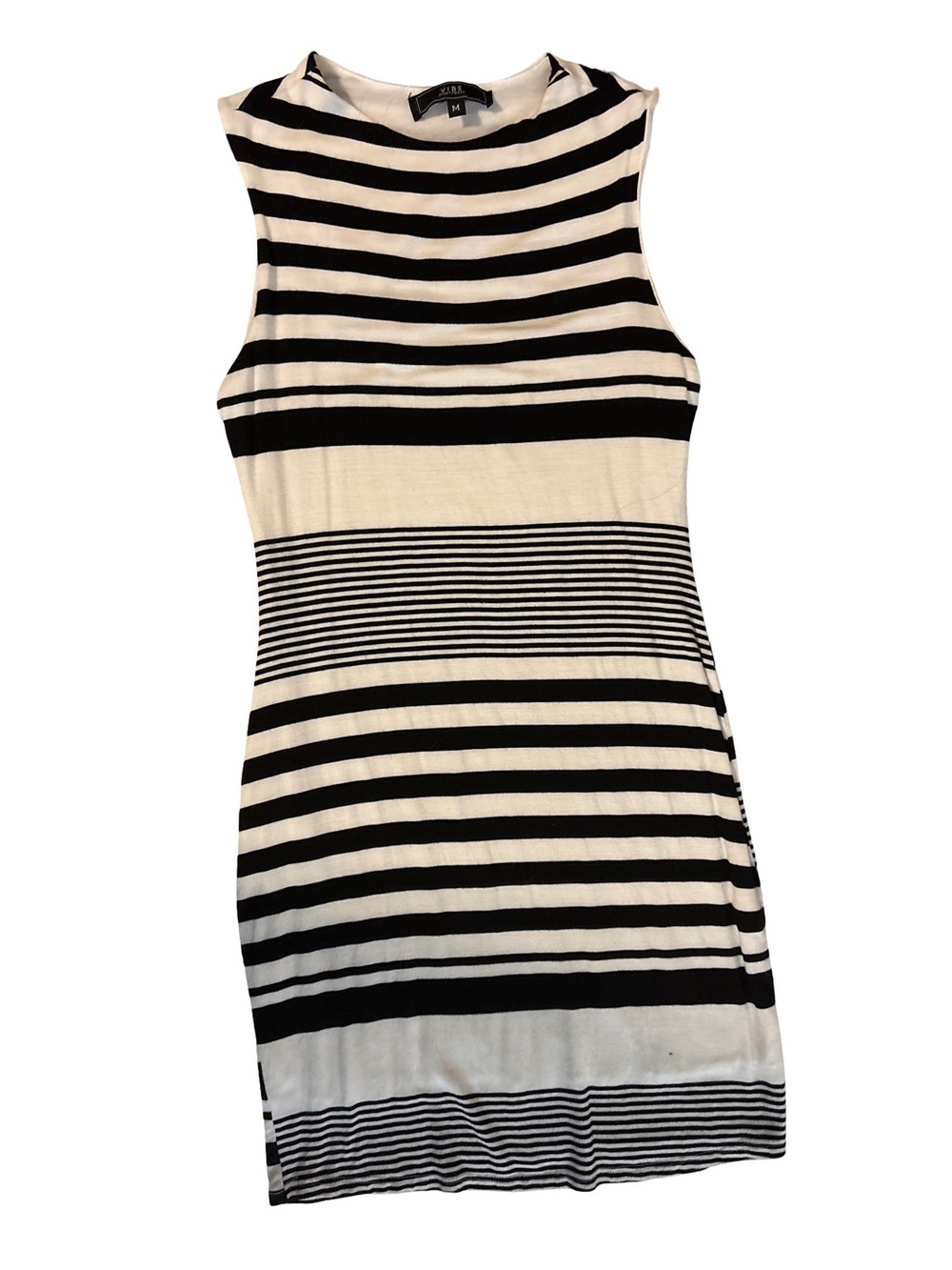 Vibe Black and White Striped Sleeveless Midi Dress